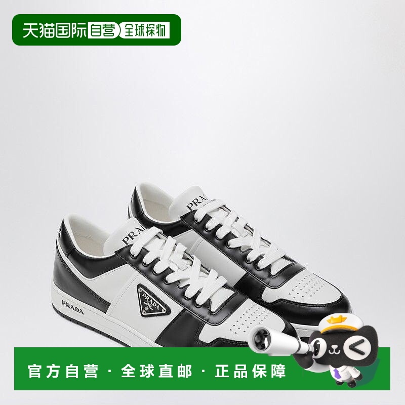1h可退 潮奢 Prada 普拉达 男士 DOWNTOWN 皮质运动鞋(白色/黑色)