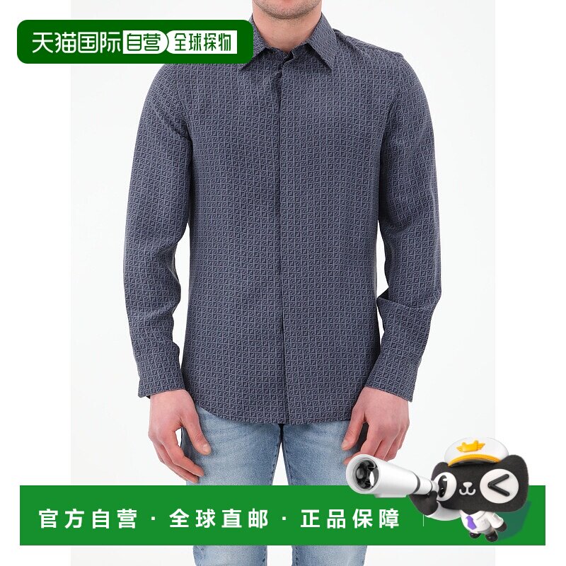 FENDI 男士衬衫 FS0585AI8PF1GR2 AW2022 黑色 Blue silk shirt