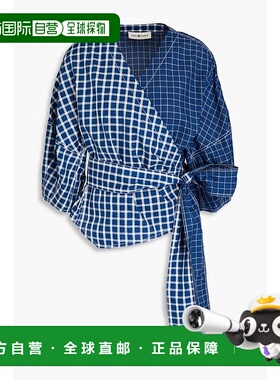 1h可退 潮奢 Tory Burch 托里 伯奇 女士 格纹真丝裹式上衣 13744