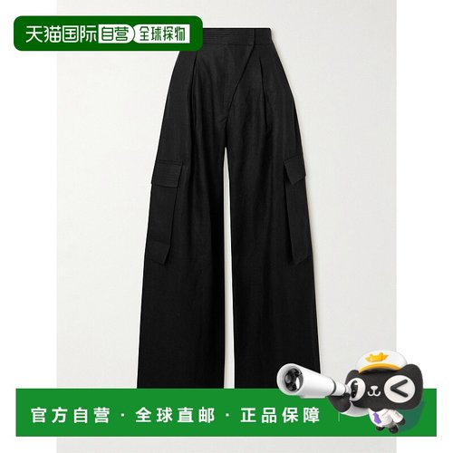 1h可退 潮奢 Andres Otalora 女士 褶裥亚麻阔腿工装裤 S新款
