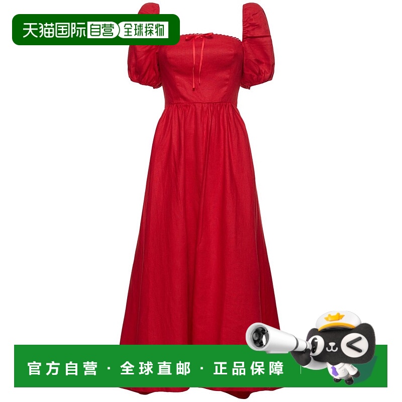 1h可退 潮奢 REFORMATION 女士 Marella亚麻泡泡袖迷笛连衣裙