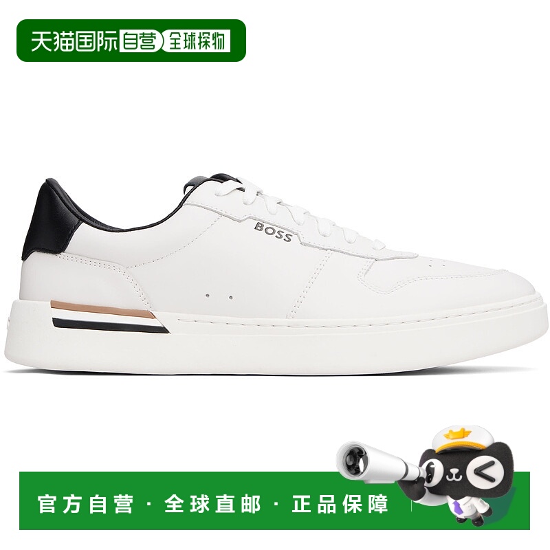 1h可退 潮奢 BOSS 波士 男士 白色 Signature-Stripe Leather 运