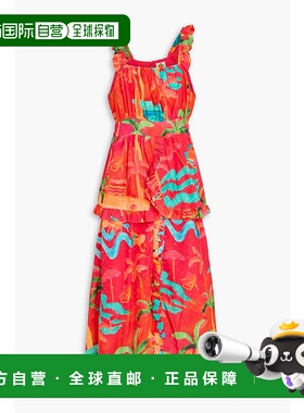 1h可退 潮奢 FARM RIO 女士 荷叶边印花瑞士圆点棉质中长连衣裙 2