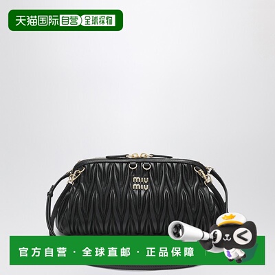 1h可退 潮奢 Miu Miu 缪缪 女士 黑色麦特拉斯凸纹软羊革皮革手包