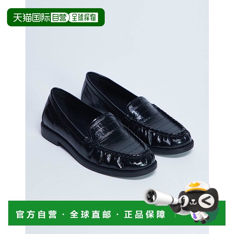 1h可退 潮奢 Topshop 女士 Coby 褶边鞋头鳄鱼纹便鞋(黑色)一脚蹬