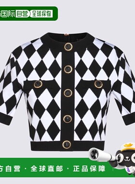 BALMAIN 女士针织衫 DF1AI116KG66EAB AW2024 黑色 圆领提花拉链T