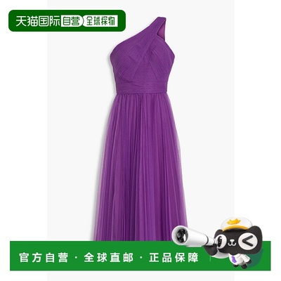 1h可退 潮奢 Zac Posen 扎克 珀森 女士 单肩褶裥薄纱中长连衣裙