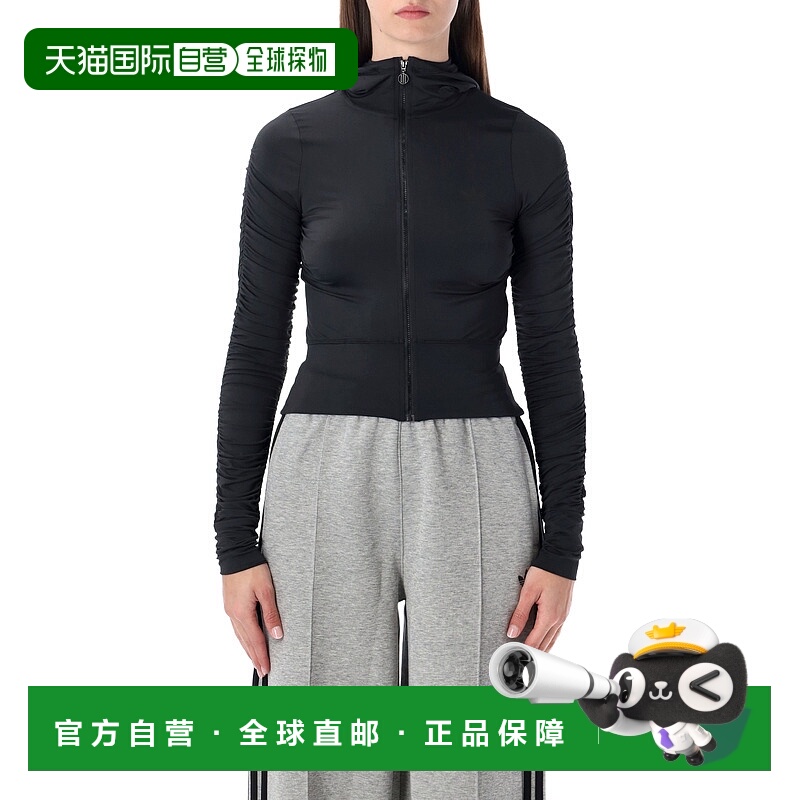 1h可退 潮奢 Adidas 女士 黑色褶皱训练夹克 JW2807BLACK