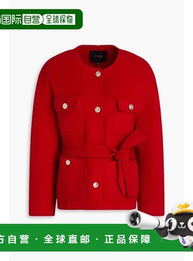 1h可退 潮奢 Maje 女士 束带羊毛混纺毛毡夹克 MFPOU01285RED
