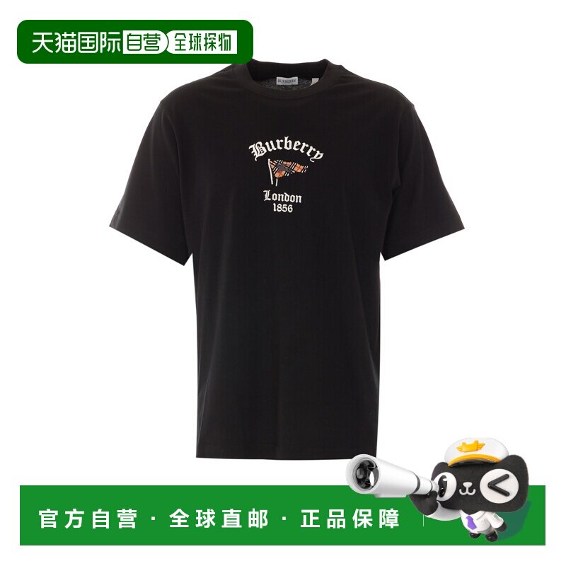 BURBERRY 男士T恤 8128196A1189 AW2026 黑色 Cotton T-shirt wit图片