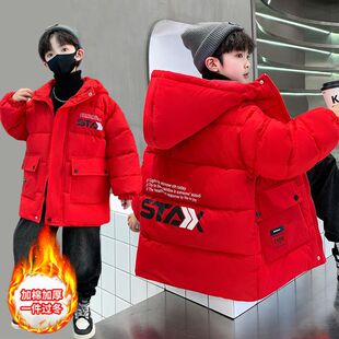 男童棉服冬季加厚棉袄红色儿童2025新品男孩羽绒棉棉衣冬装厚外套