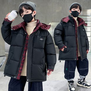 格子拼接棉服男款冬季加厚保暖宽松青少年设计感小众假两件外套