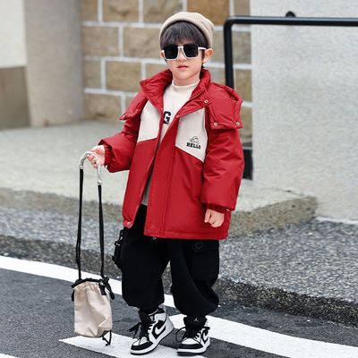 小黄鸭儿童冲锋衣羽绒服男女童冬季户外石墨烯中大童保暖外套红色