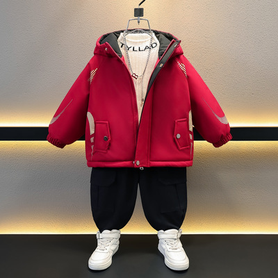 男童加绒外套冬季儿童派克服2025新款痞帅防风男宝冬装加厚棉服