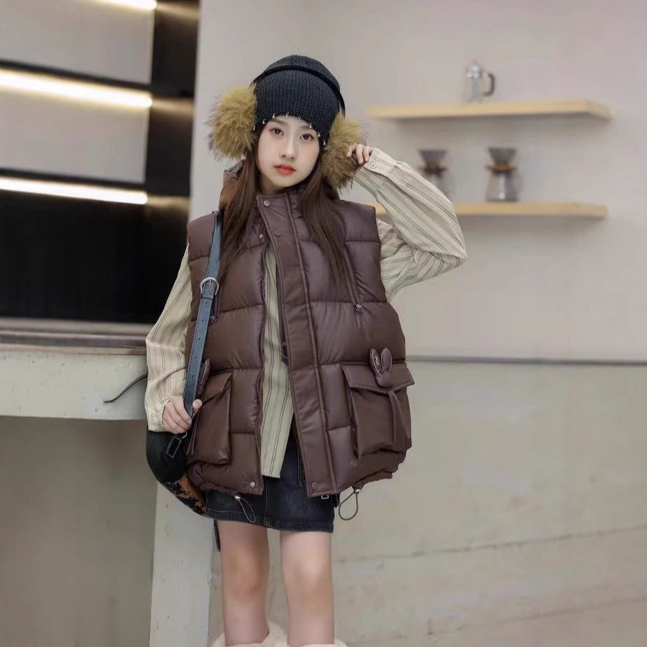 女童2025羽绒棉马甲秋冬马夹背心坎肩保暖外套加厚运动风可外穿