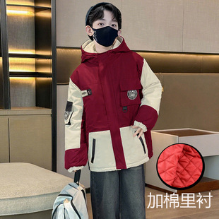 男童外套春秋款2025新款中大儿童秋装冲锋衣男孩冬装加厚夹棉时髦