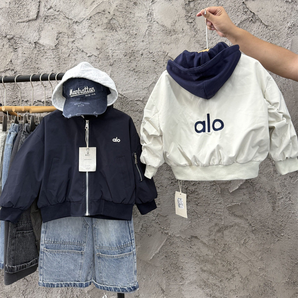 儿童冬alo帅气假两件连帽外套男童保暖棉服x女童刺绣童装休闲夹克
