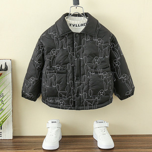 男童夹棉外套春秋款2025新款小男孩早秋装加绒薄棉衣儿童轻薄