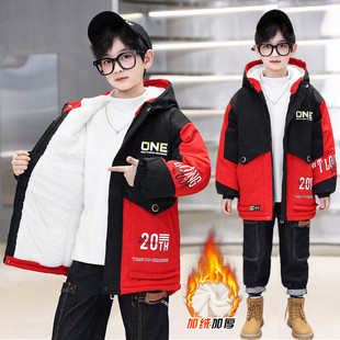 男童加绒外套连帽棉服冬天2025新品派克服中大童男孩洋气加厚
