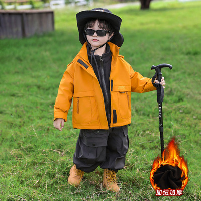 男童外套加绒三合一儿童冲锋衣套装2025新款韩版帅小童秋冬装