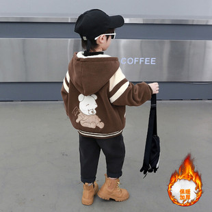 儿童奥粒绒外套秋冬款男童加绒加厚连帽衣服冬季百搭休闲棒球