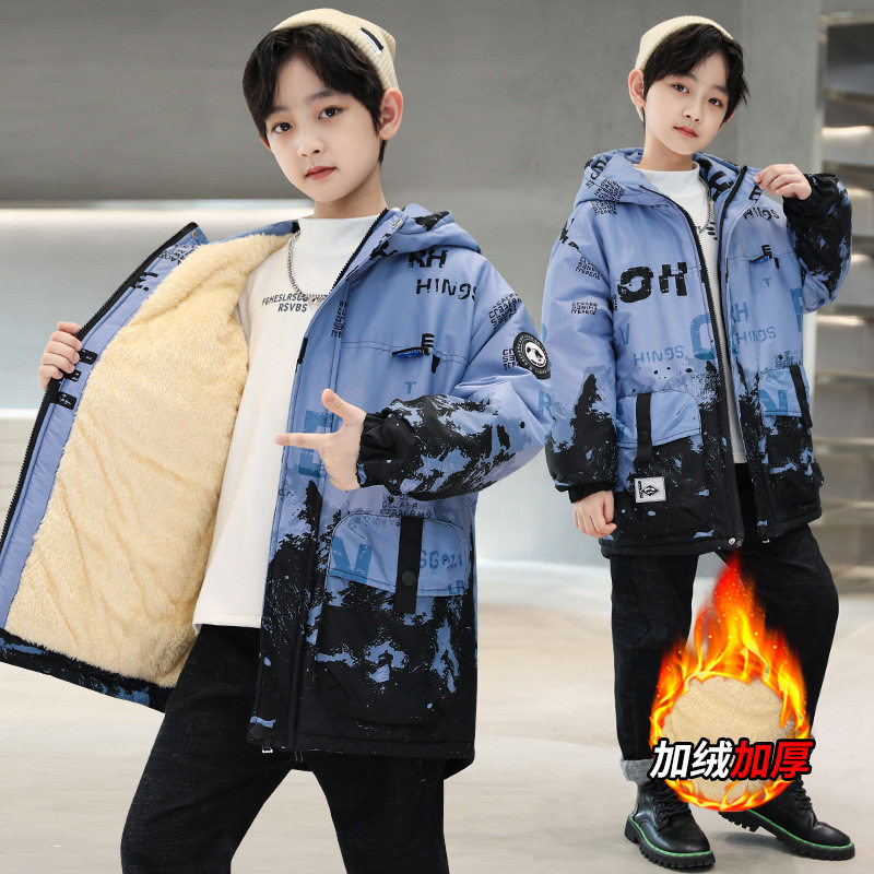 儿童装男童冬装加绒加厚派克服中大童网红洋气棉服学生韩版外套潮