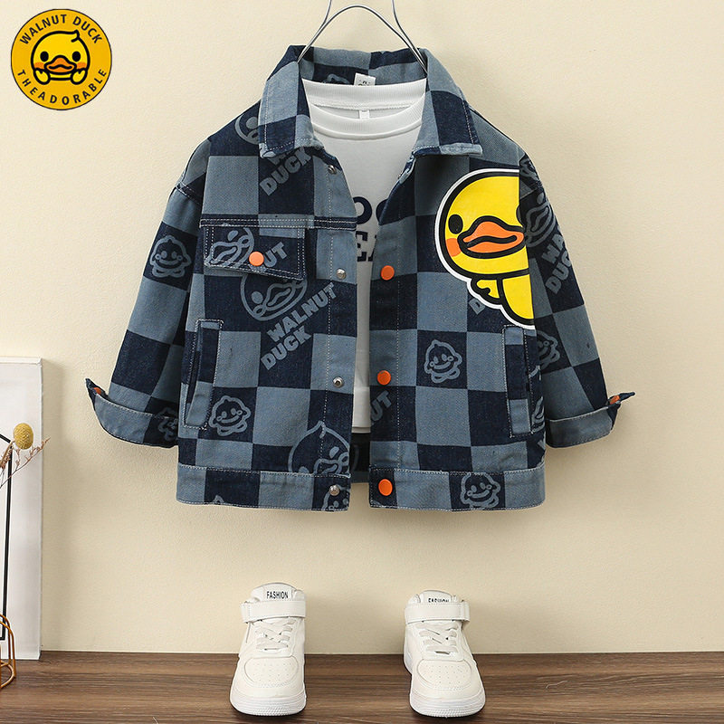 小黄鸭童装女童宽松牛仔外套2024早春新款儿童洋气上衣男童衣服潮
