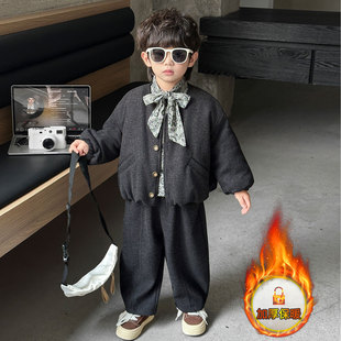男童套装春冬秋款2025新款儿童洋气时髦宝宝冬装帅气小童三件套