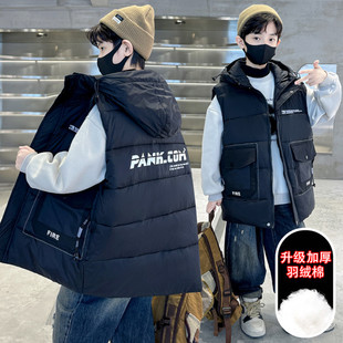 男孩连帽工装男童秋冬季宽松坎肩休闲羽绒棉马甲外套上衣棉服