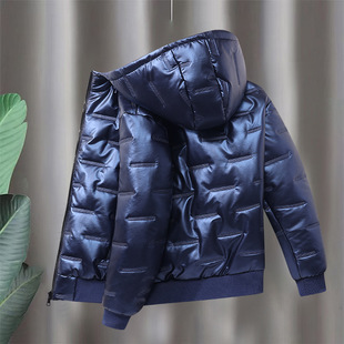 儿童棉衣男童羽绒棉服中大童冬季棉袄青少年亮面修身皮衣夹棉外套