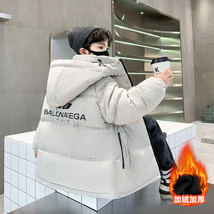 男孩羽绒棉服冬天2025新品潮牌短款连帽帅气保暖加厚冬季男童