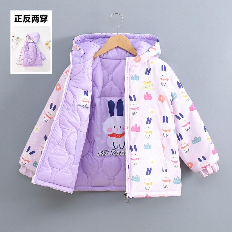 童装加棉双面穿儿童春秋冬外套女童冲锋衣女孩派克服卡通防风衣潮
