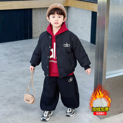 男童夹棉棒球服外套冬季款2025新款儿童冬季宝宝加绒卫衣套装加棉