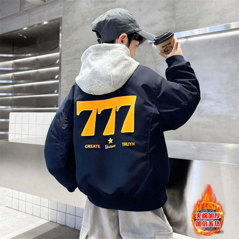 男童秋冬外套2025新款棒球服中大童男孩深秋儿童夹棉连帽夹克