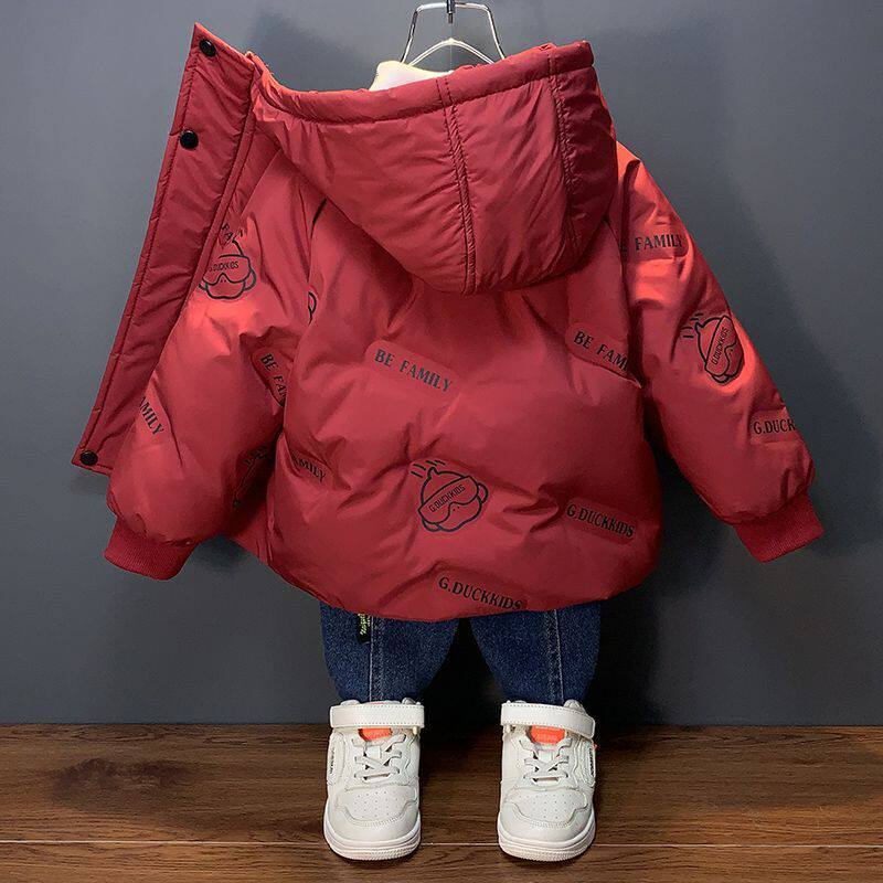 小黄鸭男童羽绒服秋冬季2025新款过年喜庆衣服儿童装宝宝红色外套