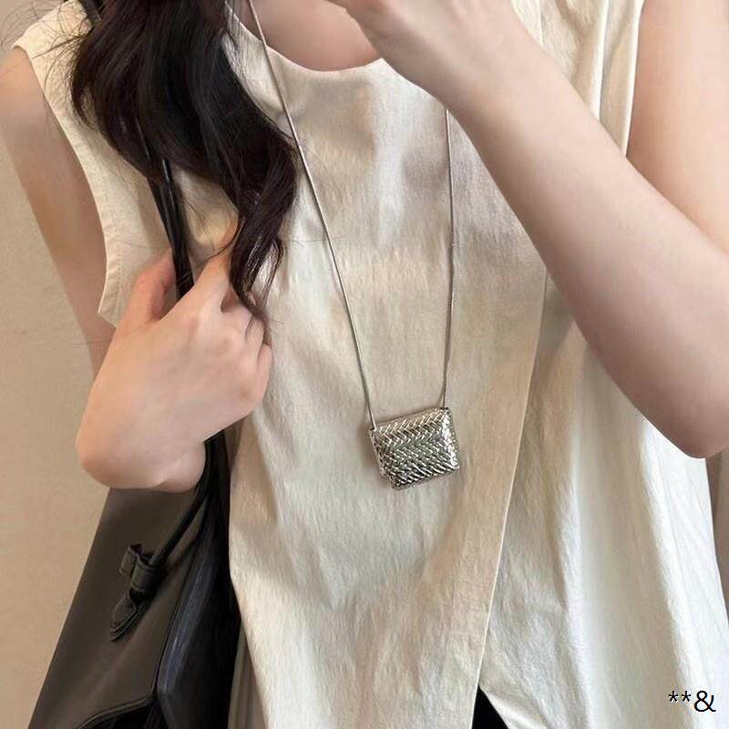 银色迷你编织包包项链女