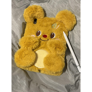 趣味可爱毛绒黄油小熊适用ipad10保护套pro2024新款13英寸卡通mini7防摔air6/5女款10.9苹果pro22平板保护壳