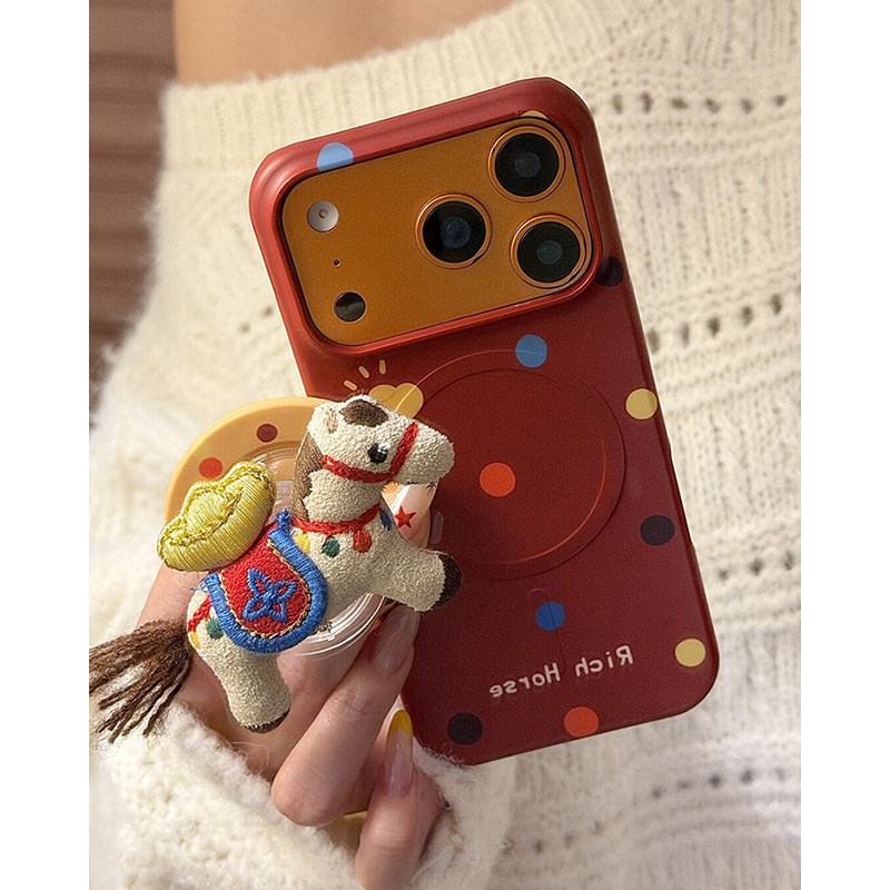 欧略 创意彩色波点元宝小马磁吸支架适用苹果17promax手机壳iPhone17新款16promax超好看15pro防摔保护套女款,3C数码配件,手机保护套/壳,淘宝优惠券,粉丝福利购,淘宝优惠卷