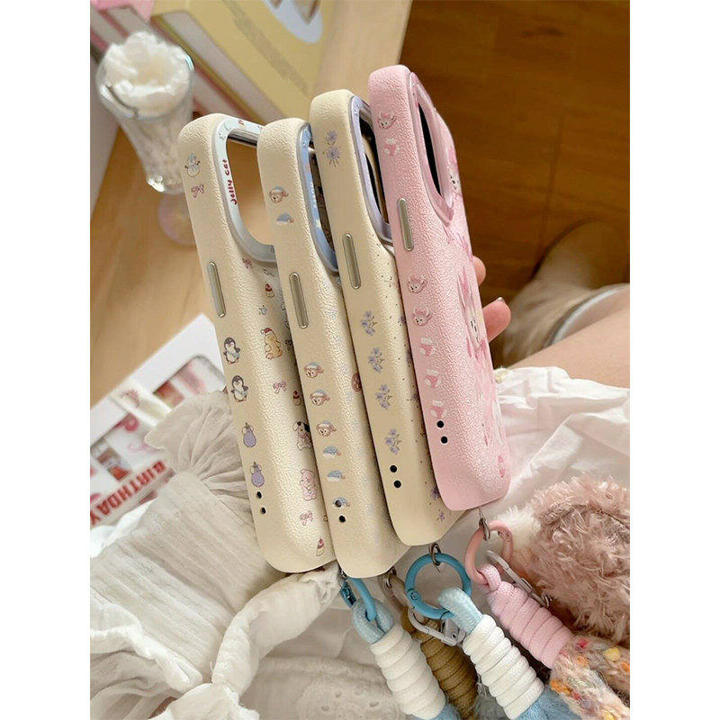 欧略 皮质鼓包卡通雪莉玫小动物适用苹果16promax手机壳iP