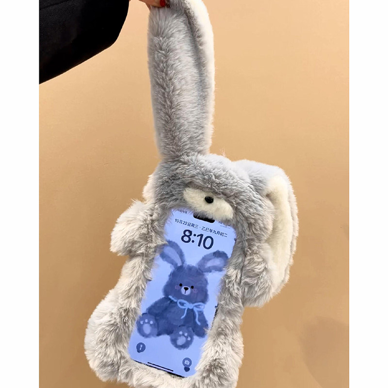 欧略 毛绒可爱大耳朵灰色兔子适用苹果17promax手机壳15新款iPhone16保护套14卡通13全包防摔17pro超好看女款,3C数码配件,手机保护套/壳,淘宝优惠券,粉丝福利购,淘宝优惠卷