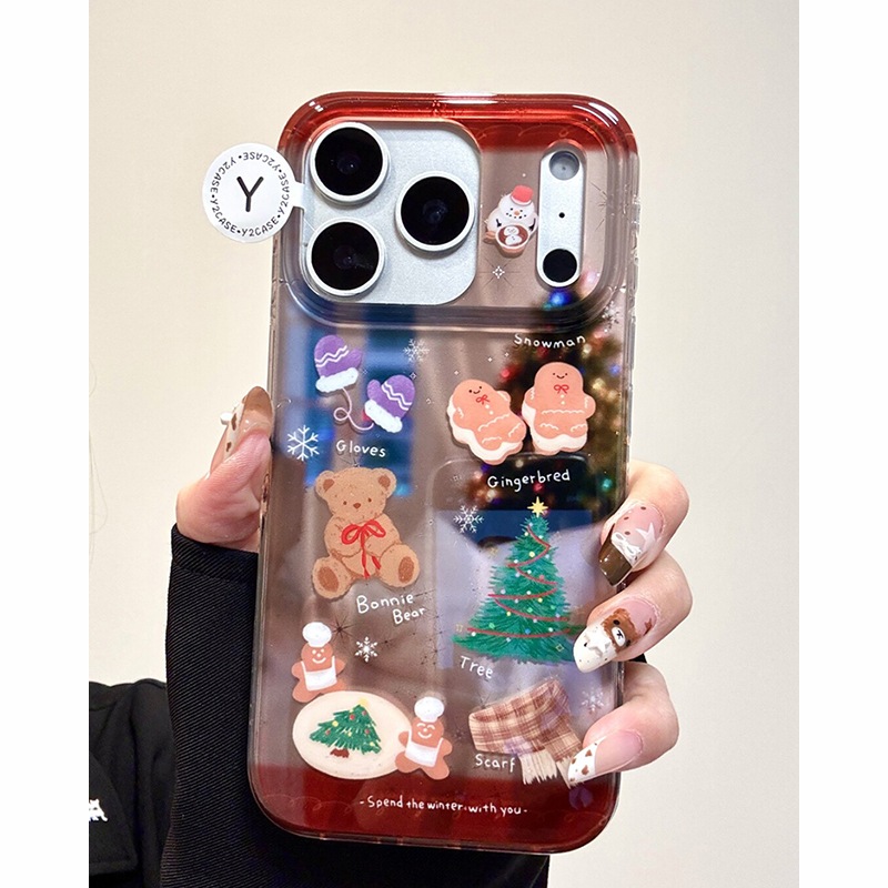 欧略 创意拼接圣诞树小熊姜饼人适用苹果17promax手机壳15新款iPhone16卡通可爱14超好看13防摔保护套17女款