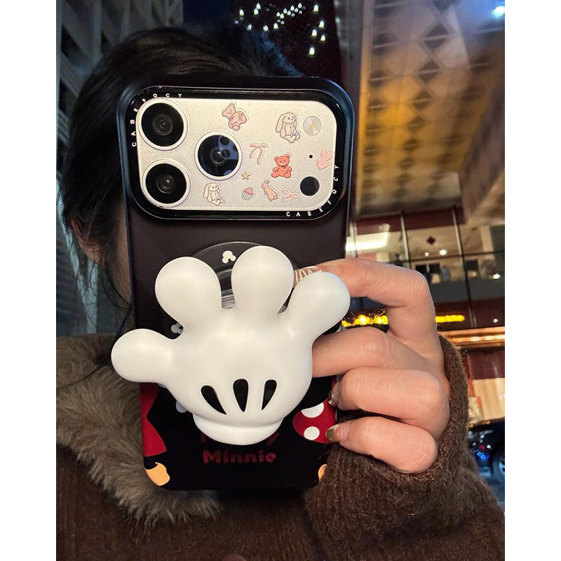欧略 童趣卡通米奇米妮白手套磁吸支架适用苹果17promax手机壳15新款iPhone16超火14防摔保护套17pro可爱女款