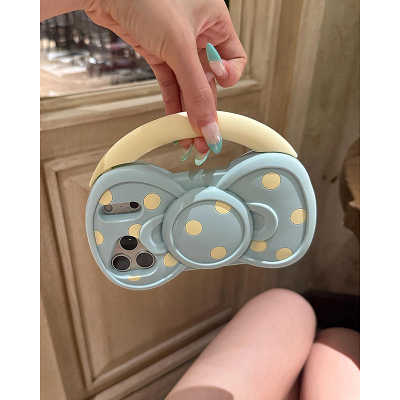 欧略 糖果色波点蝴蝶结手提袋适用苹果18promax手机壳iphone17女新款18pro可手拎16防摔保护套15pro硅胶软壳