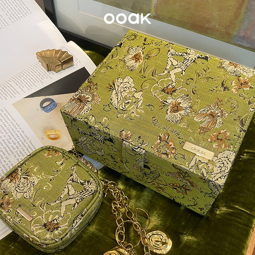 【经典热卖】OOAK界格复古提花撞色双层多功能便捷首饰收纳盒