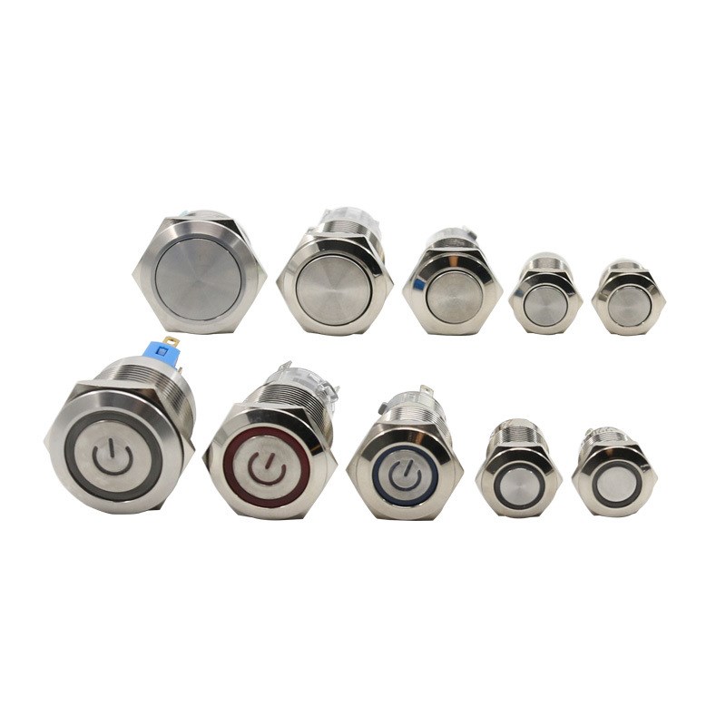 金属按钮12/16/19/22mm按钮开关LEED自锁复位12V24V220V门禁喇叭