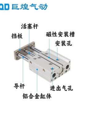 气缸亚德客型三轴气缸TCM/TCLE10-50铝合金三杆导杆气缸可