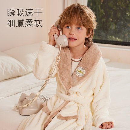 吸水速干儿童浴袍加厚保暖男童睡袍女童宝宝浴衣浴巾可穿式秋冬