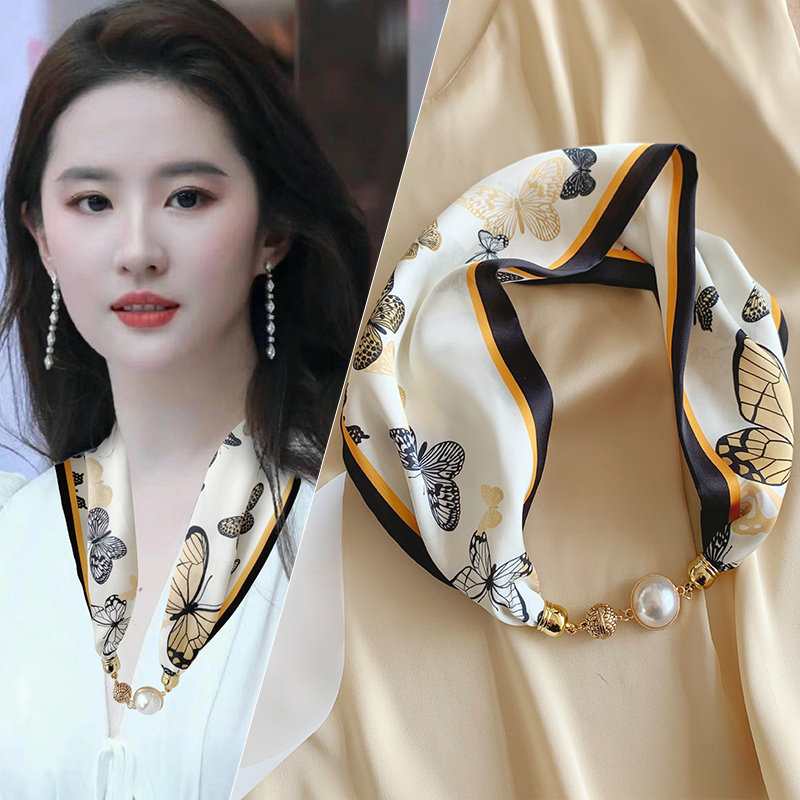 磁吸扣长条小丝巾系脖高级感女图片