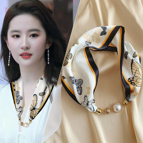 磁吸扣长条小丝巾系脖高级感女