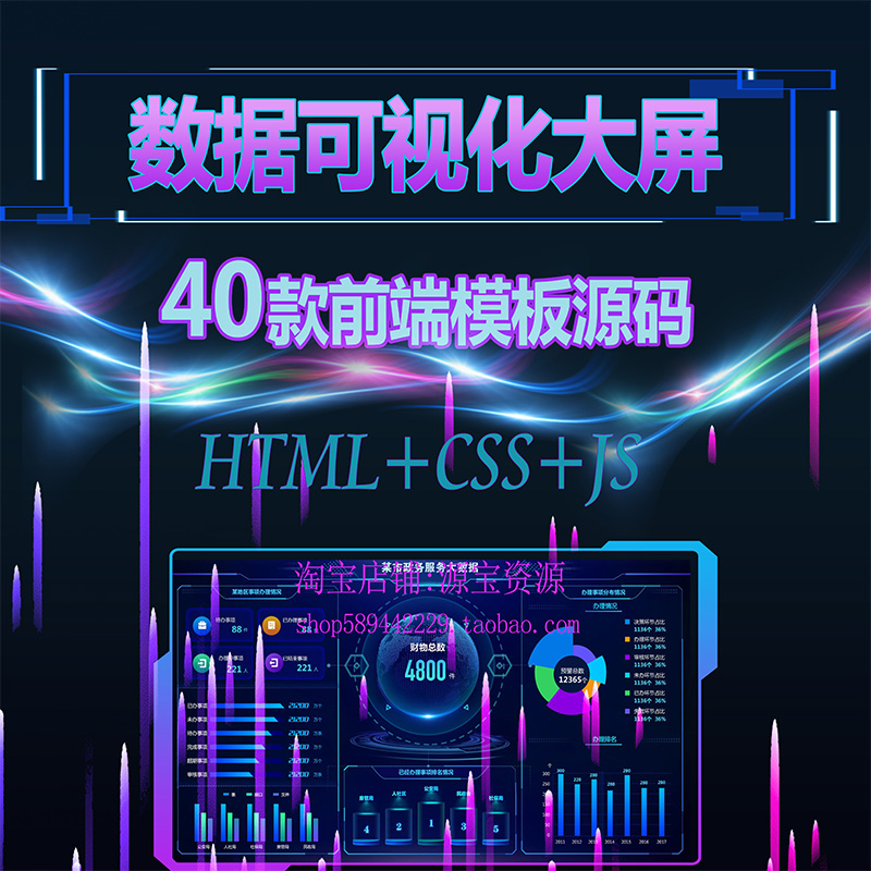 数据可视化模板html大屏大数据展示前端源码大数据屏ui模板40款